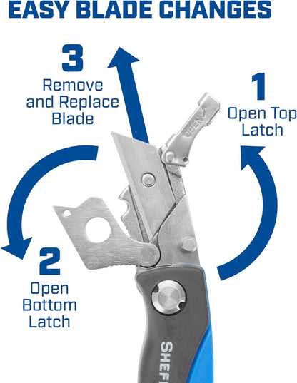 Utility Knife with 5 Utility Knife Blade Storage Compartment | Utility Knife Accepts Standard Utility Blades For Home, Office, Trades, and Warehouse