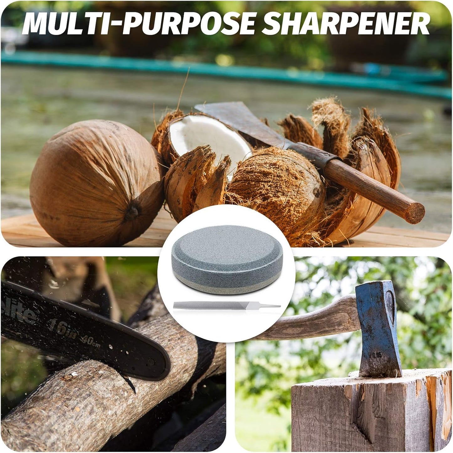 Axe File Sharpener Set, 120 and 240 Grit Multi Purpose Hatchet Axe Sharpening Stone and 7 Inch Rectangular Cut Tools, Sharper Disk for Sharpening Dull, Blunt or Tired Edges