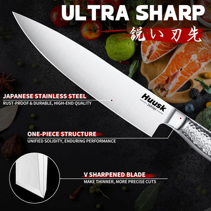 Huusk Kitchen Knife Set with Block & Built-in Sharpener - 15pcs | Japanese Stainless Steel Knife Block Set - Sharp Professional Chef Sets for Kitchen - Homewarming Gift for Men