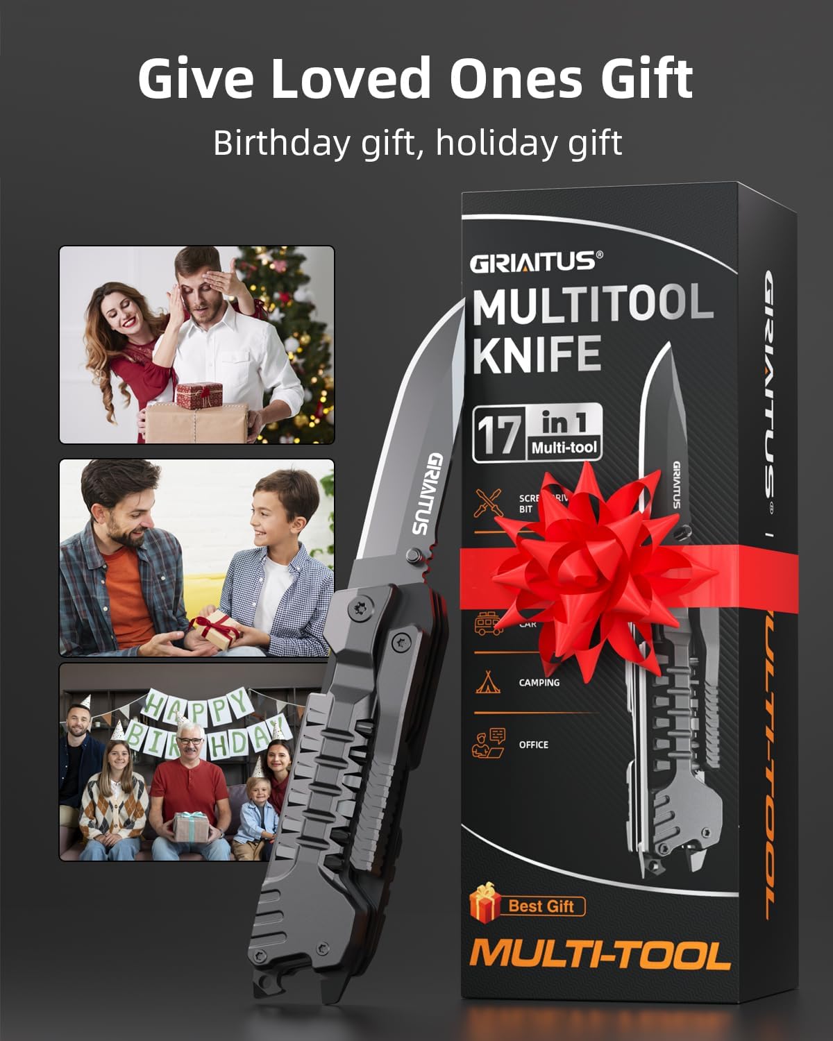 17 in 1 Multitool Knife Fire Starting Stick Bottle Opener Saw for Camping | Screwdrivers Whistle Window Breaker for Hiking, Outdoor, Survival and Everyday Use Gifts for Men Dad