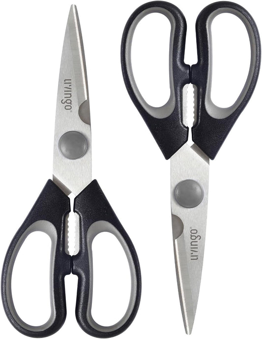 7.5 Inch Kitchen Scissors Heavy Duty Food Shears 2 Pack | Sharp All Purpose Stainless Steel Scissors with Nutcracker Grip for Cutting Small Bones, Vegetables and Everyday Cooking