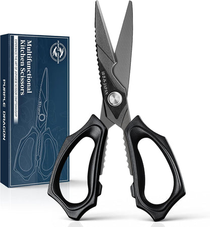 Kitchen Scissors for Food - Heavy Duty Kitchen Shear Black | Stainless Steel Blade, Oversized Handle, Gift Box, Dishwasher Safe, All Purpose, for Meat Cutting