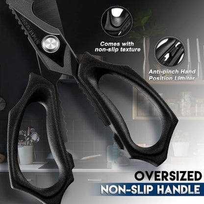 Kitchen Scissors for Food - Heavy Duty Kitchen Shear Black | Stainless Steel Blade, Oversized Handle, Gift Box, Dishwasher Safe, All Purpose, for Meat Cutting