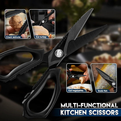 Kitchen Scissors for Food - Heavy Duty Kitchen Shear Black | Stainless Steel Blade, Oversized Handle, Gift Box, Dishwasher Safe, All Purpose, for Meat Cutting