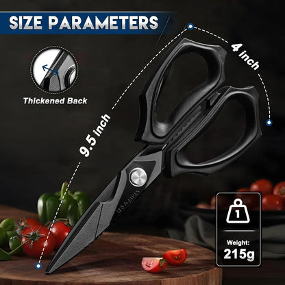 Kitchen Scissors for Food - Heavy Duty Kitchen Shear Black | Stainless Steel Blade, Oversized Handle, Gift Box, Dishwasher Safe, All Purpose, for Meat Cutting