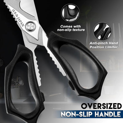 Kitchen Scissors for Food - Heavy Duty Kitchen Shear Black | Stainless Steel Blade, Oversized Handle, Gift Box, Dishwasher Safe, All Purpose, for Meat Cutting