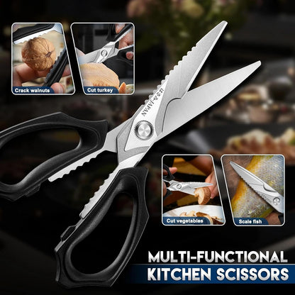 Kitchen Scissors for Food - Heavy Duty Kitchen Shear Black | Stainless Steel Blade, Oversized Handle, Gift Box, Dishwasher Safe, All Purpose, for Meat Cutting