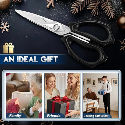 Kitchen Scissors for Food - Heavy Duty Kitchen Shear Black | Stainless Steel Blade, Oversized Handle, Gift Box, Dishwasher Safe, All Purpose, for Meat Cutting