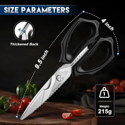 Kitchen Scissors for Food - Heavy Duty Kitchen Shear Black | Stainless Steel Blade, Oversized Handle, Gift Box, Dishwasher Safe, All Purpose, for Meat Cutting
