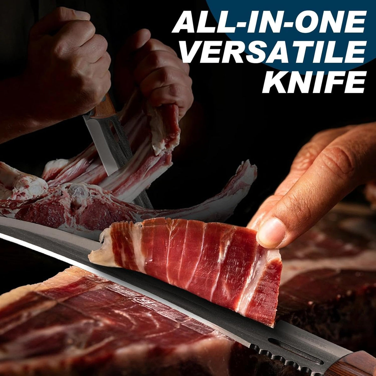 Huusk Japanese High Carbon Steel Carving Knife with Ergonomic Handle | Hand Forged Butcher Knives for Meat Cutting, Curved Brisket Slicing Knife with a Razor-Sharp Edge, Gift for Men and Women