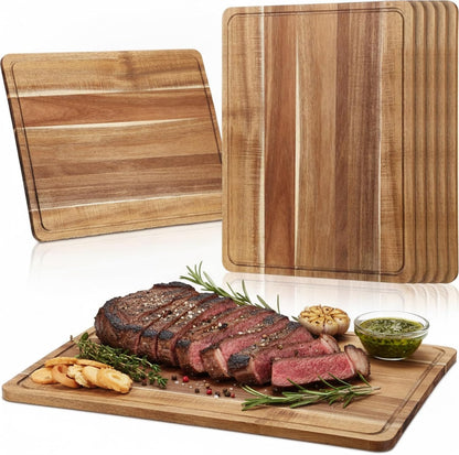 6 Pcs Acacia Wood Cutting Boards with Juice Grooves, 18 x 14 Inch
