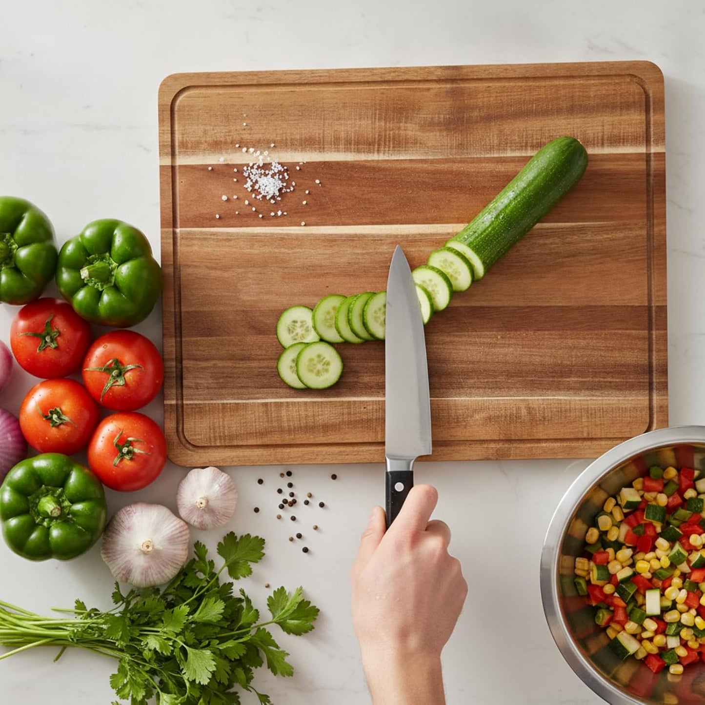 6 Pcs Acacia Wood Cutting Boards with Juice Grooves, 18 x 14 Inch