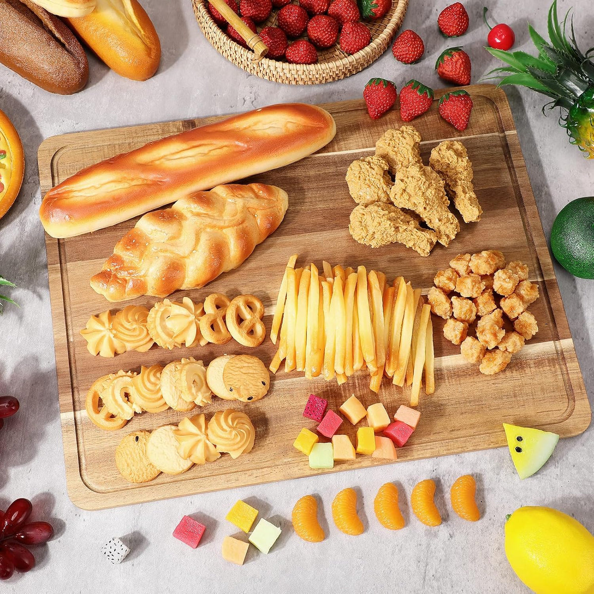 6 Pcs Acacia Wood Cutting Boards with Juice Grooves, 18 x 14 Inch