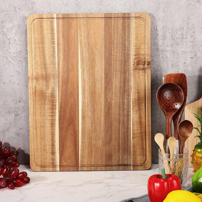 6 Pcs Acacia Wood Cutting Boards with Juice Grooves, 18 x 14 Inch