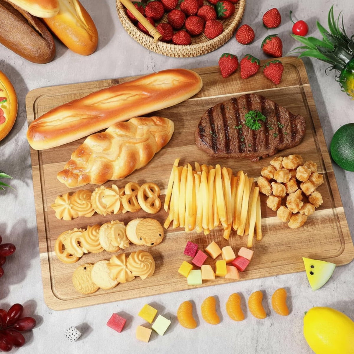 6 Pcs Acacia Wood Cutting Boards with Juice Grooves, 18 x 14 Inch