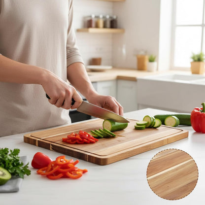 6 Pcs Acacia Wood Cutting Boards with Juice Grooves, 18 x 14 Inch