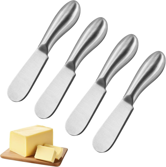 4-Piece Stainless Steel Butter Knife Set - Cheese & Butter Spreader Knives - Charcuterie Utensils - Dishwasher Safe - Silver
