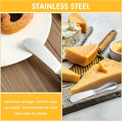 4-Piece Stainless Steel Butter Knife Set - Cheese & Butter Spreader Knives - Charcuterie Utensils - Dishwasher Safe - Silver