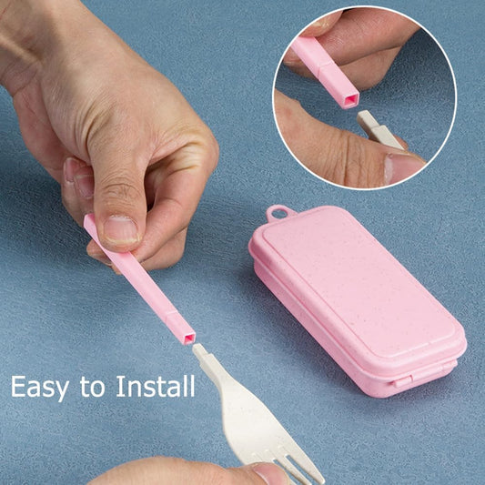 Collapsible Reusable Utensils Set with Portable Case,Wheat Straw Utensils Include Spoon Knife Forks Chopsticks,Portable Cutlery for Travel Picnic Camping,2 Pieces