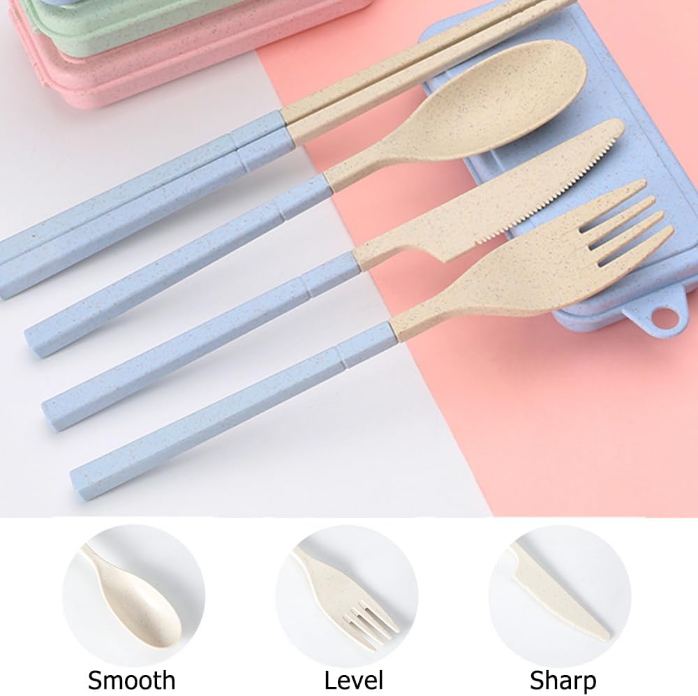Collapsible Reusable Utensils Set with Portable Case,Wheat Straw Utensils Include Spoon Knife Forks Chopsticks,Portable Cutlery for Travel Picnic Camping,2 Pieces