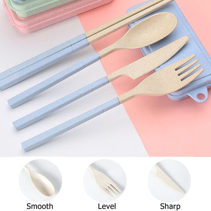Collapsible Reusable Utensils Set with Portable Case,Wheat Straw Utensils Include Spoon Knife Forks Chopsticks,Portable Cutlery for Travel Picnic Camping,2 Pieces