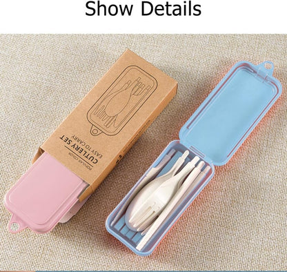 Collapsible Reusable Utensils Set with Portable Case,Wheat Straw Utensils Include Spoon Knife Forks Chopsticks,Portable Cutlery for Travel Picnic Camping,2 Pieces