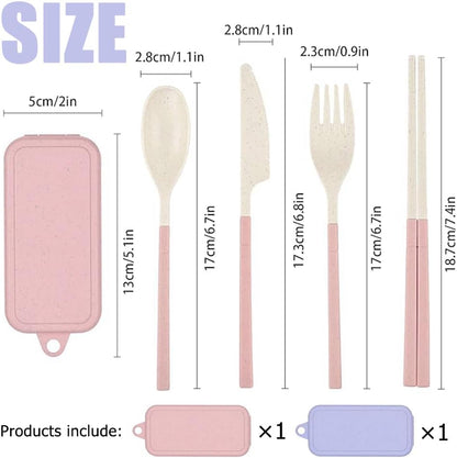 Collapsible Reusable Utensils Set with Portable Case,Wheat Straw Utensils Include Spoon Knife Forks Chopsticks,Portable Cutlery for Travel Picnic Camping,2 Pieces