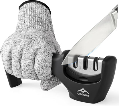 Knife Sharpener, Adjustable Angle 4-in-1 Kitchen Knife Sharpener, 3-Stage Coarse Sharpen Fine with Scissors Slot, Non-Slip Base Ergonomic Handle for Household Knives and Scissors