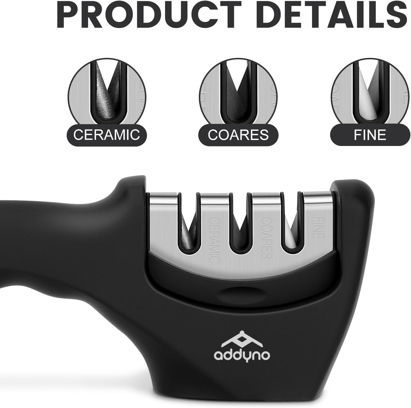 Knife Sharpener, Adjustable Angle 4-in-1 Kitchen Knife Sharpener, 3-Stage Coarse Sharpen Fine with Scissors Slot, Non-Slip Base Ergonomic Handle for Household Knives and Scissors