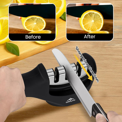 Knife Sharpener, Adjustable Angle 4-in-1 Kitchen Knife Sharpener, 3-Stage Coarse Sharpen Fine with Scissors Slot, Non-Slip Base Ergonomic Handle for Household Knives and Scissors