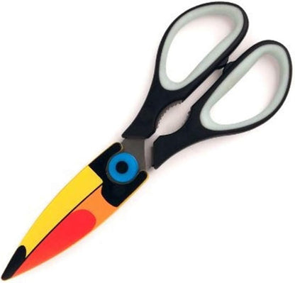 Kikkerland Multi-Purpose Ergonomic Toucan Kitchen Shears Scissors, Black/Orange, Cutting Herbs, Meat Trimming, Kitchen Tool