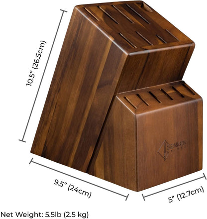 SENKEN 16-Piece Knife Block Set - Japanese High Carbon Stainless Steel with Damascus Pattern, Purple Resin Handles, 6 Steak Knives & Acacia Hardwood Block (Purple)