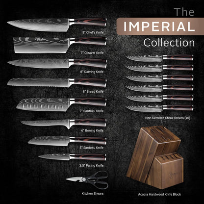 SENKEN 16-Piece Knife Block Set - Japanese High Carbon Stainless Steel with Damascus Pattern, Purple Resin Handles, 6 Steak Knives & Acacia Hardwood Block (Purple)