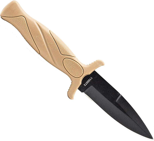 FDE 6.25in High Carbon S.S. Boot Knife with 2.75in Single Edge Blade and Rubberized Handle for Outdoor Survival, Camping and EDC,Tan