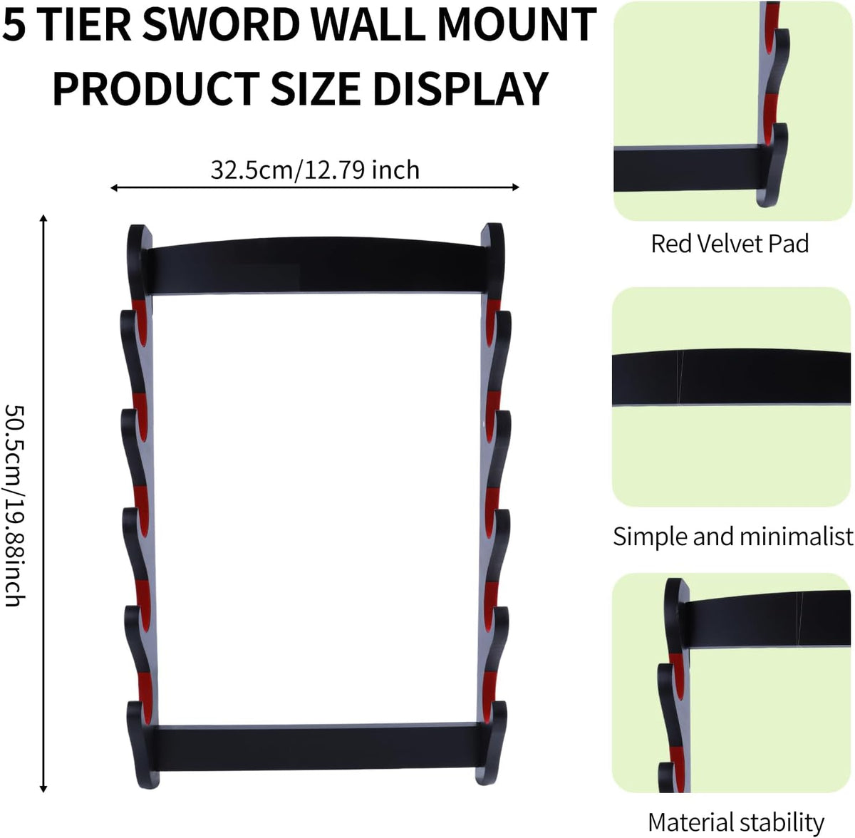 katana Sword Wall Mount Holder 5 Tier Velvet Padded Samurai Sword Display Rack Wakizashi Sword Stand Zoro Animation Sword Display