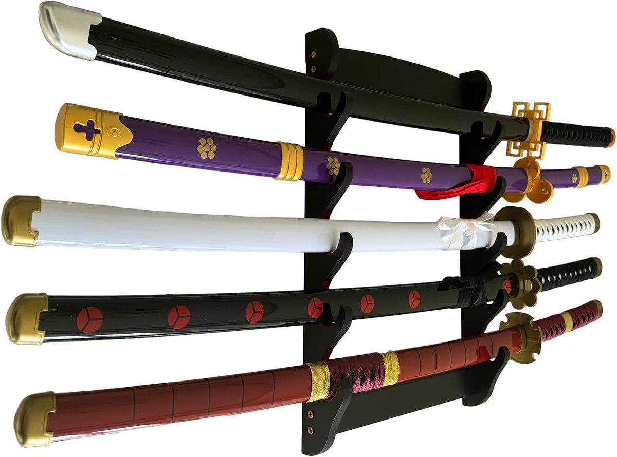 katana Sword Wall Mount Holder 5 Tier Velvet Padded Samurai Sword Display Rack Wakizashi Sword Stand Zoro Animation Sword Display