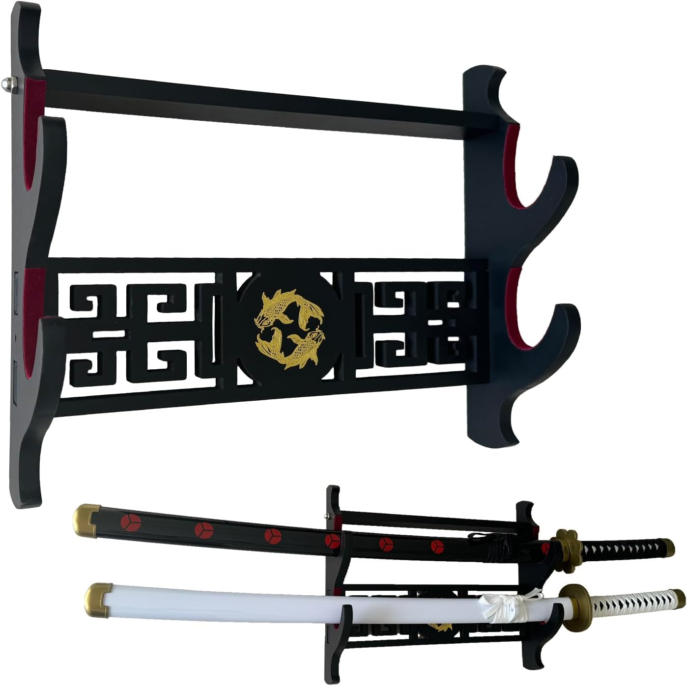 katana Sword Wall Mount Holder 5 Tier Velvet Padded Samurai Sword Display Rack Wakizashi Sword Stand Zoro Animation Sword Display