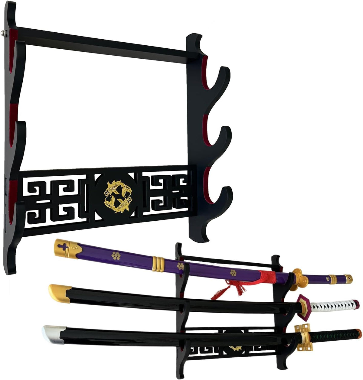 katana Sword Wall Mount Holder 5 Tier Velvet Padded Samurai Sword Display Rack Wakizashi Sword Stand Zoro Animation Sword Display