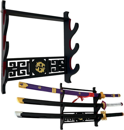 katana Sword Wall Mount Holder 5 Tier Velvet Padded Samurai Sword Display Rack Wakizashi Sword Stand Zoro Animation Sword Display