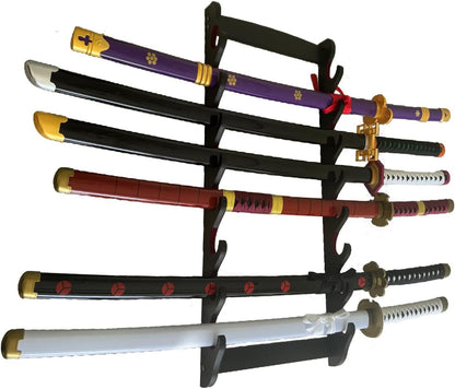 katana Sword Wall Mount Holder 5 Tier Velvet Padded Samurai Sword Display Rack Wakizashi Sword Stand Zoro Animation Sword Display