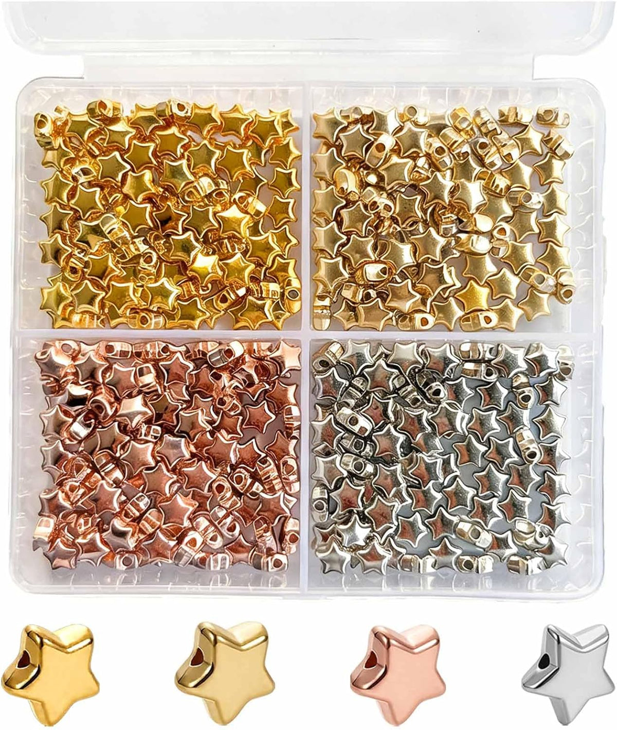 400 Pcs Star Beads 6mm Gold Star Beads Metal Stars Beads for Crafts DIY Stars Charms for Jewelry Bracelet Necklace Key Chains and Other Handicrafts Making（Gold/Silver/KC Gold/Rose Gold）