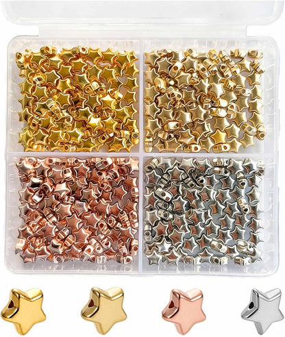 400 Pcs Star Beads 6mm Gold Star Beads Metal Stars Beads for Crafts DIY Stars Charms for Jewelry Bracelet Necklace Key Chains and Other Handicrafts Making（Gold/Silver/KC Gold/Rose Gold）