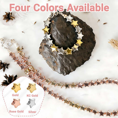 400 Pcs Star Beads 6mm Gold Star Beads Metal Stars Beads for Crafts DIY Stars Charms for Jewelry Bracelet Necklace Key Chains and Other Handicrafts Making（Gold/Silver/KC Gold/Rose Gold）
