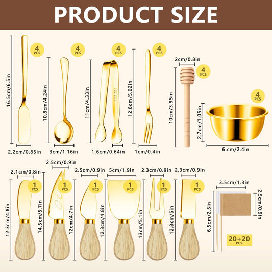 Charcuterie Boards Accessories Gold Charcuterie Utensils Cheese Butter Spreader Knife Set Small Serving Tongs Forks and Spoons Dipping Bowls Honey Dippers Toothpick Flags for Party Platter Appetizers