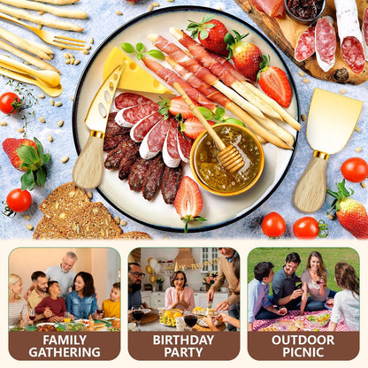 Charcuterie Boards Accessories Gold Charcuterie Utensils Cheese Butter Spreader Knife Set Small Serving Tongs Forks and Spoons Dipping Bowls Honey Dippers Toothpick Flags for Party Platter Appetizers