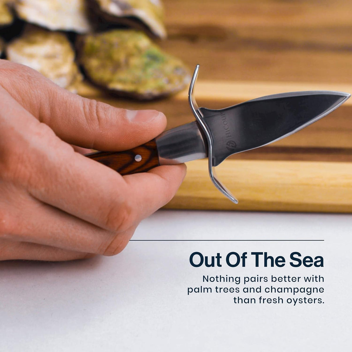 HiCoup Oyster Shucking Knife and Glove Kit - Clam and Oyster Knife Shucker Set with Stainless Steel Seafood Opener Tool, Wood Handle and Gloves