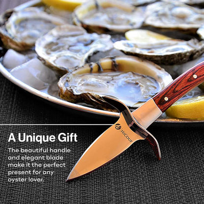 HiCoup Oyster Shucking Knife and Glove Kit - Clam and Oyster Knife Shucker Set with Stainless Steel Seafood Opener Tool, Wood Handle and Gloves