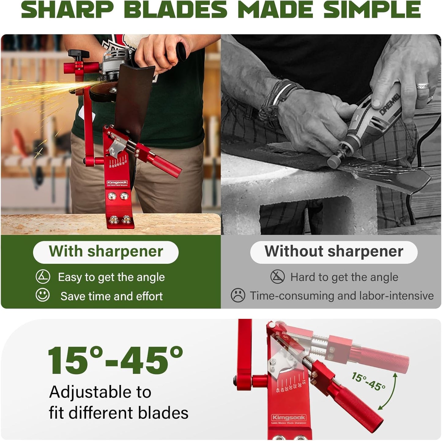 Lawn Mower Blade Sharpener, Lawnmower Blade Sharpening Tool with Blade Balancer, Blade Sharpner Kit
