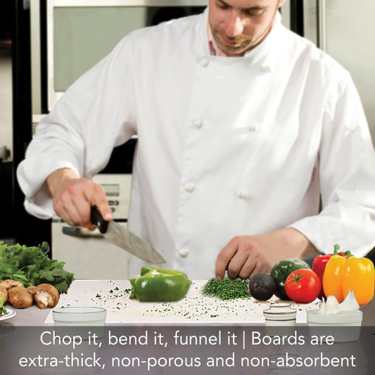 Cut N' Funnel Food Service Grade Heavy Gauge Flexible Cutting Board Mats 4 Pack 9” x 12” Made in the USA BPA Free Plastic Dishwasher Safe