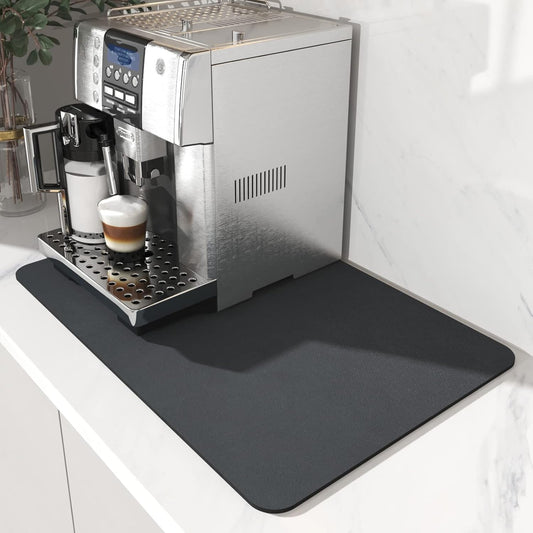 Coffee Mat Dish Drying Mat for Kitchen Counter-Bar Accessories, Hide Stain, Rubber Backed, Absorbent, Fit Under Coffee Maker, Espresso Machine, Pot, Dish Rack, 12"x19", Dark Grey